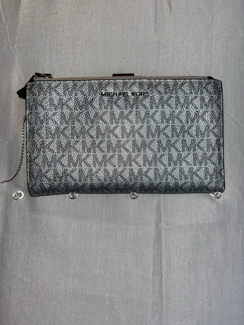 Michael Kors Metallic Silver Logo Zip Wallet